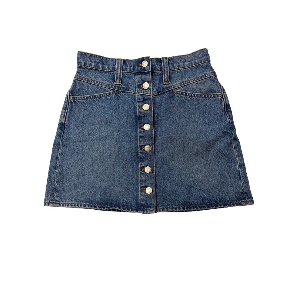 Madewell Denim Button Front‎ A Line Mini Skirt Medium Wash Womens Size 28